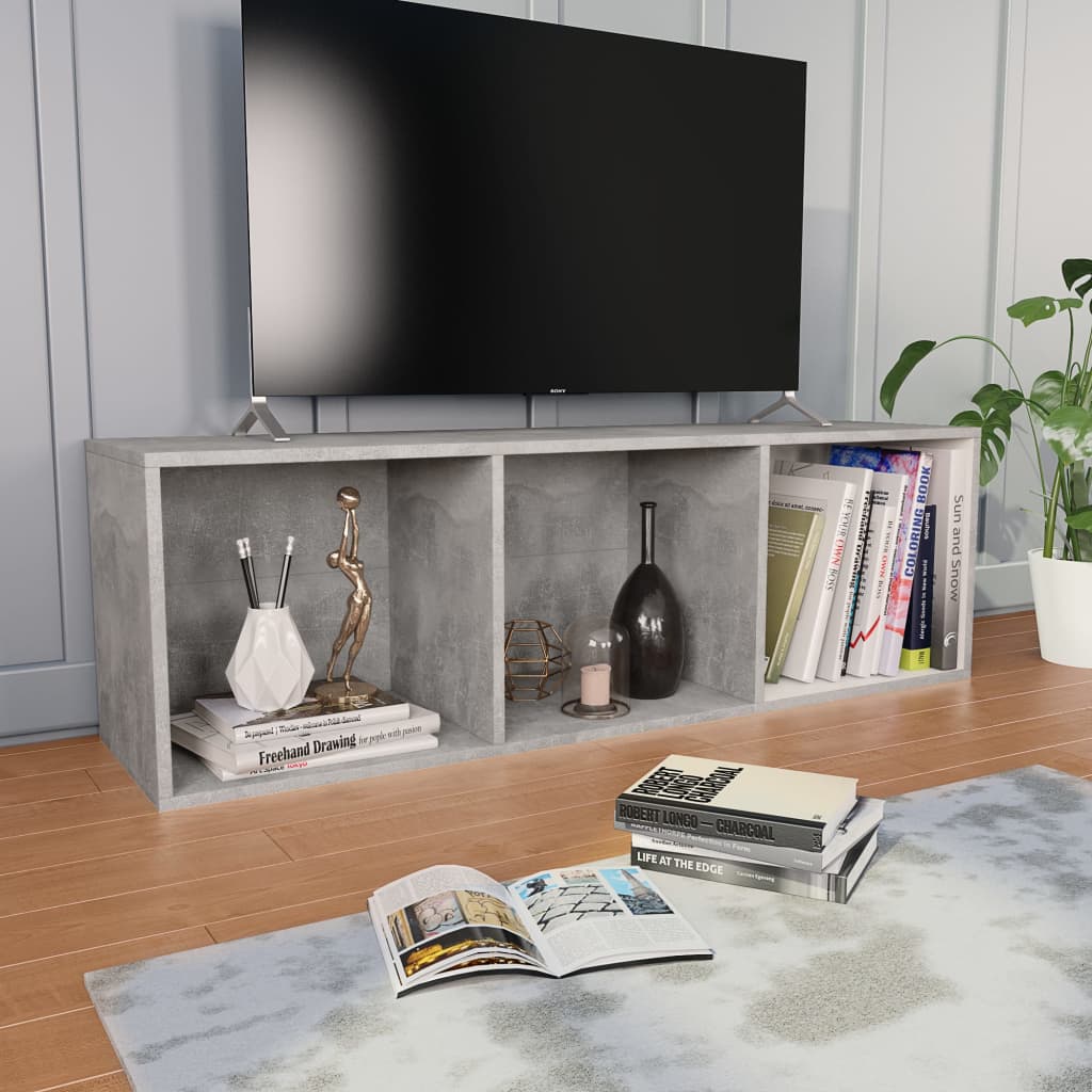 Bibliotecă/Dulap TV, gri beton, 36x30x114 cm, lemn prelucrat