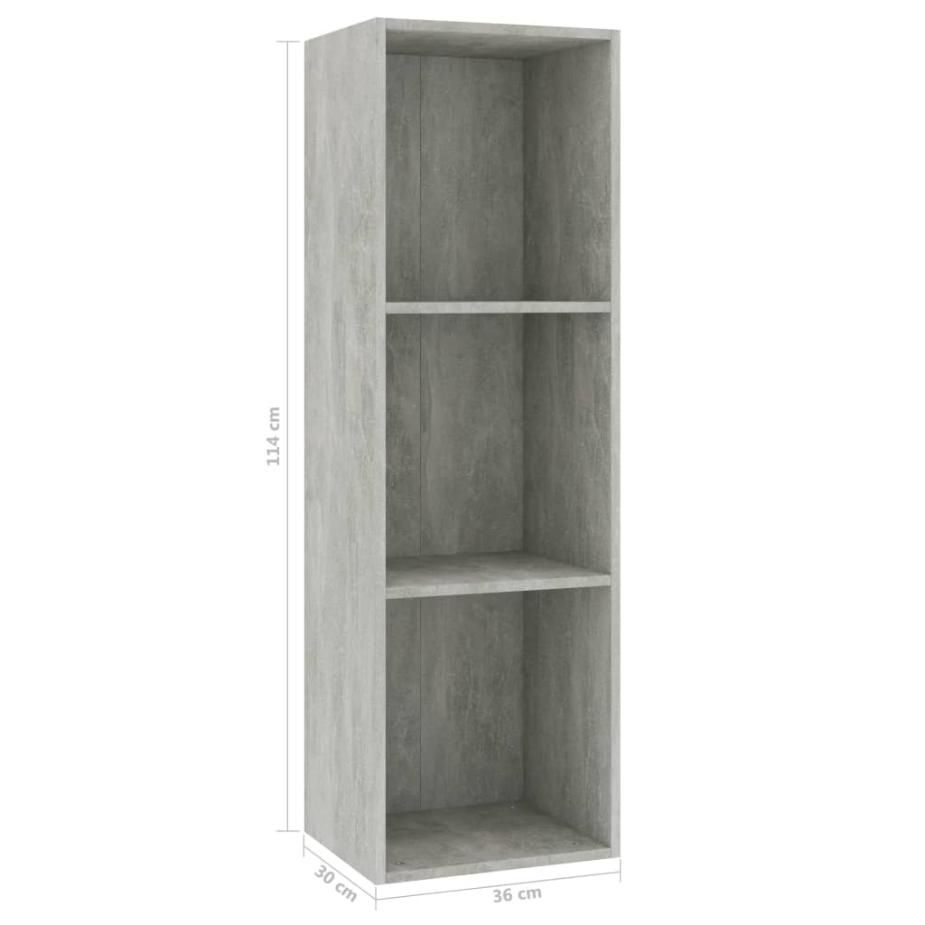 Bibliotecă/Dulap TV, gri beton, 36x30x114 cm, lemn prelucrat