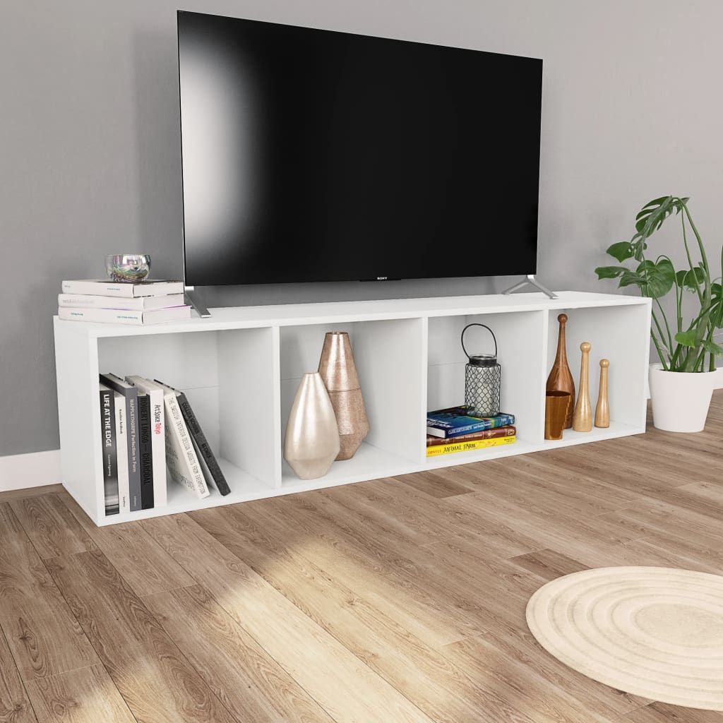 Bibliotecă/Dulap TV, alb, 36x30x143 cm, lemn prelucrat