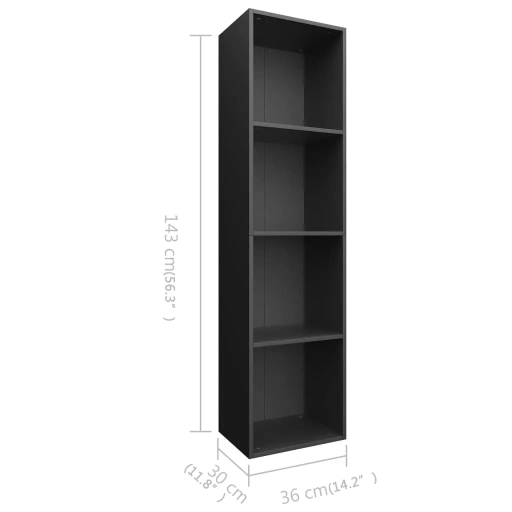 Bibliotecă/Dulap TV, negru, 36x30x143 cm, lemn prelucrat