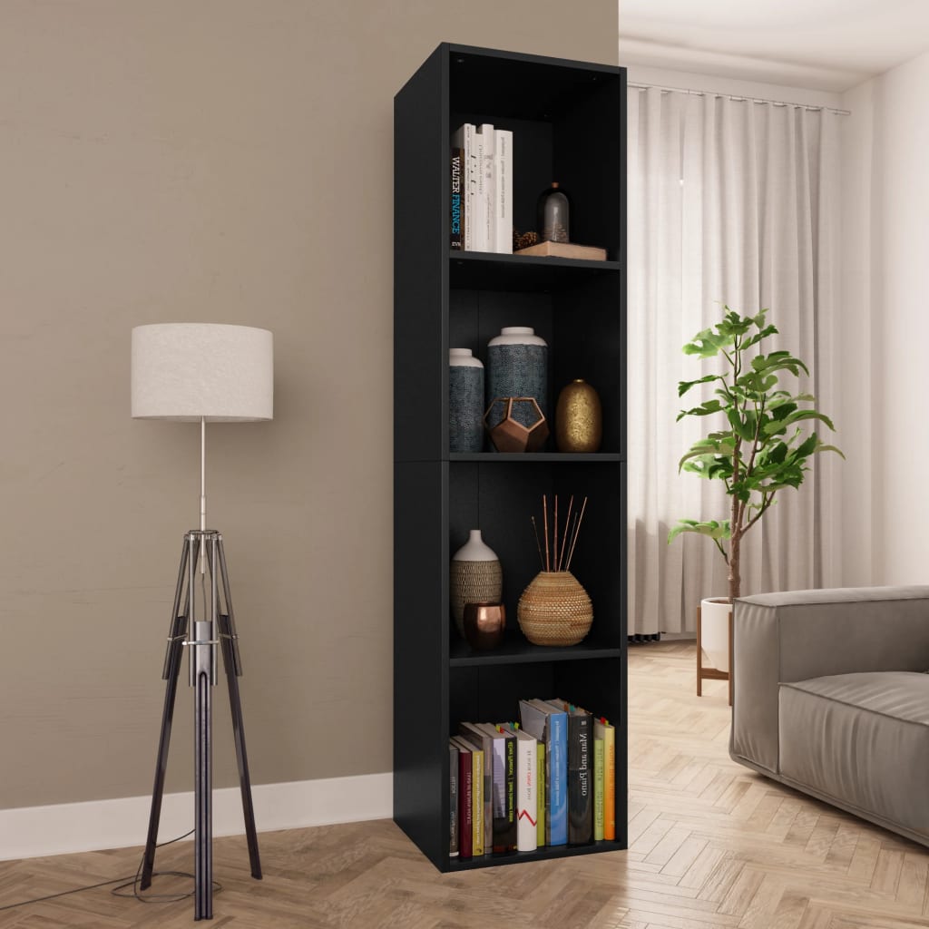 Bibliotecă/Dulap TV, negru, 36x30x143 cm, lemn prelucrat