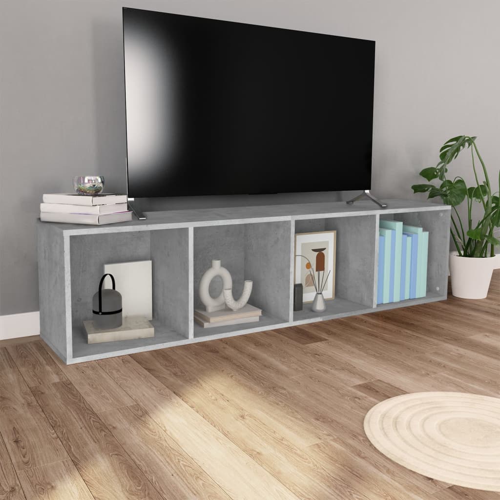 Bibliotecă/Dulap TV, gri beton, 36x30x143 cm, lemn prelucrat
