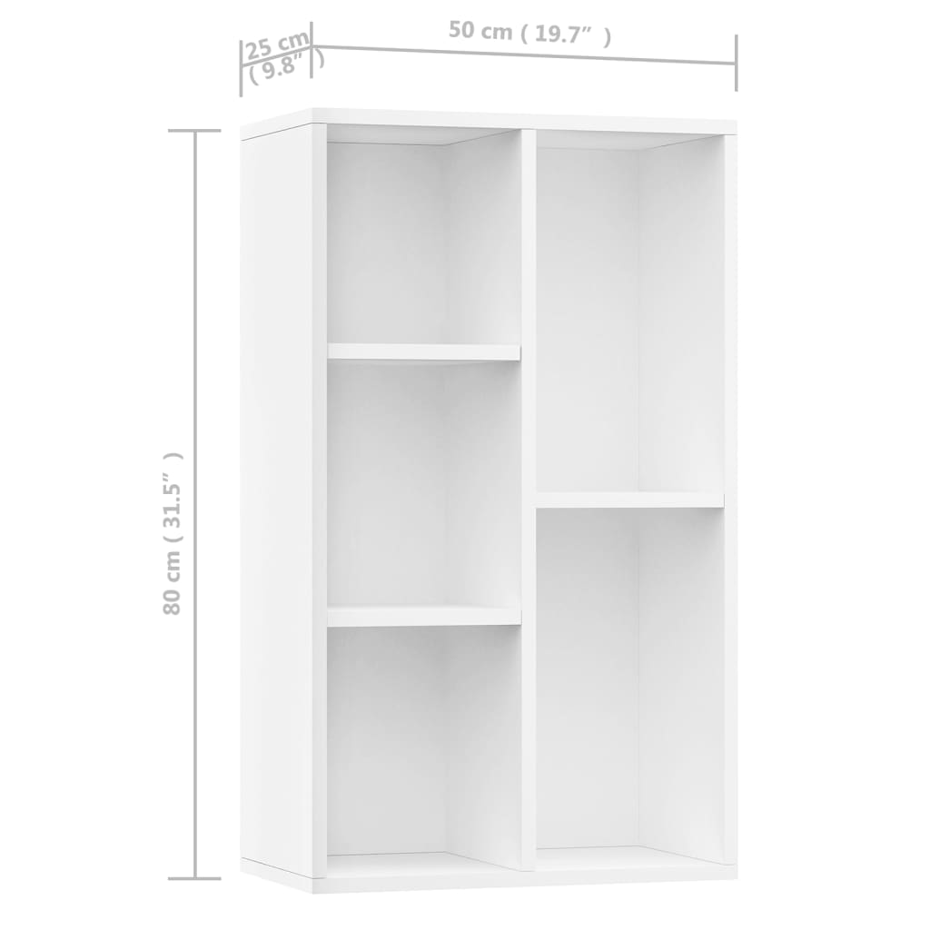 Bookcase/Sideboard, white, 50x25x80 cm, chipboard
