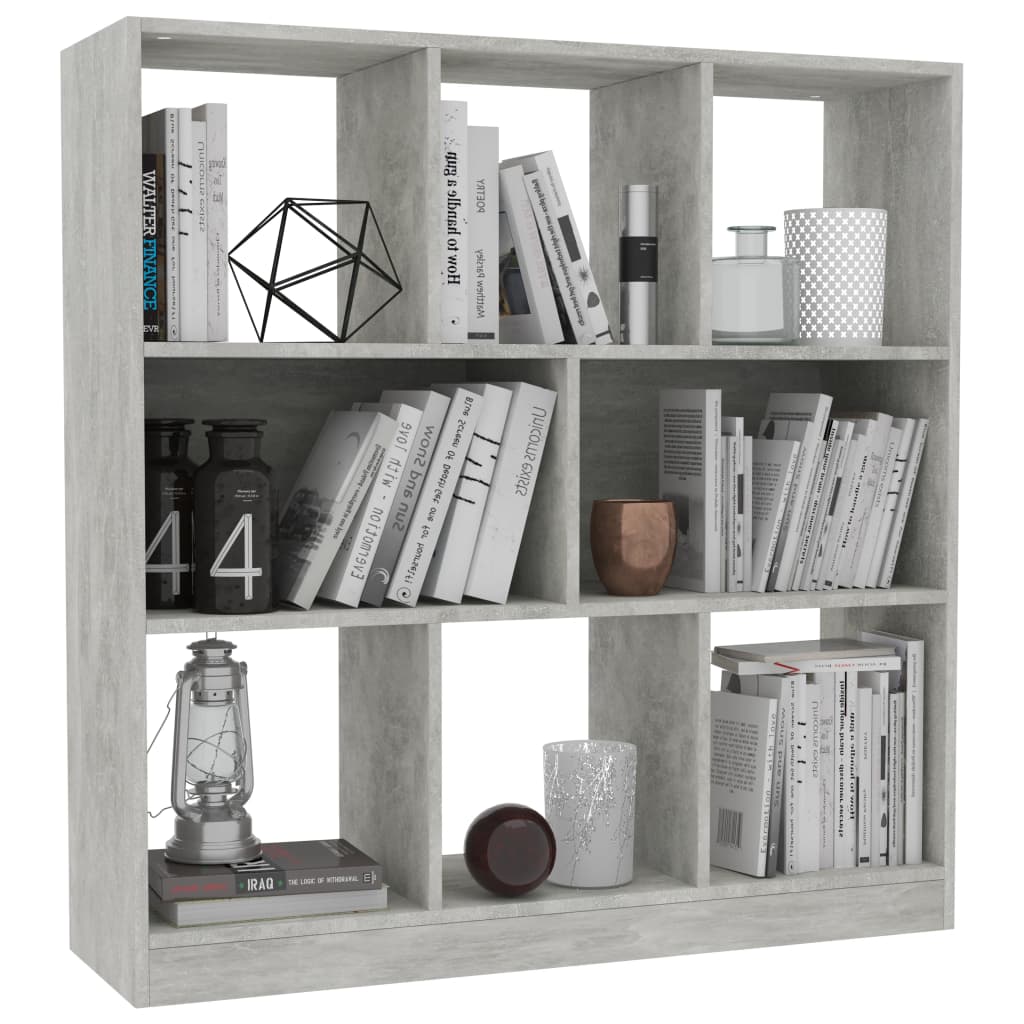 Bibliotecă, gri beton, 97,5x29,5x100 cm, lemn prelucrat