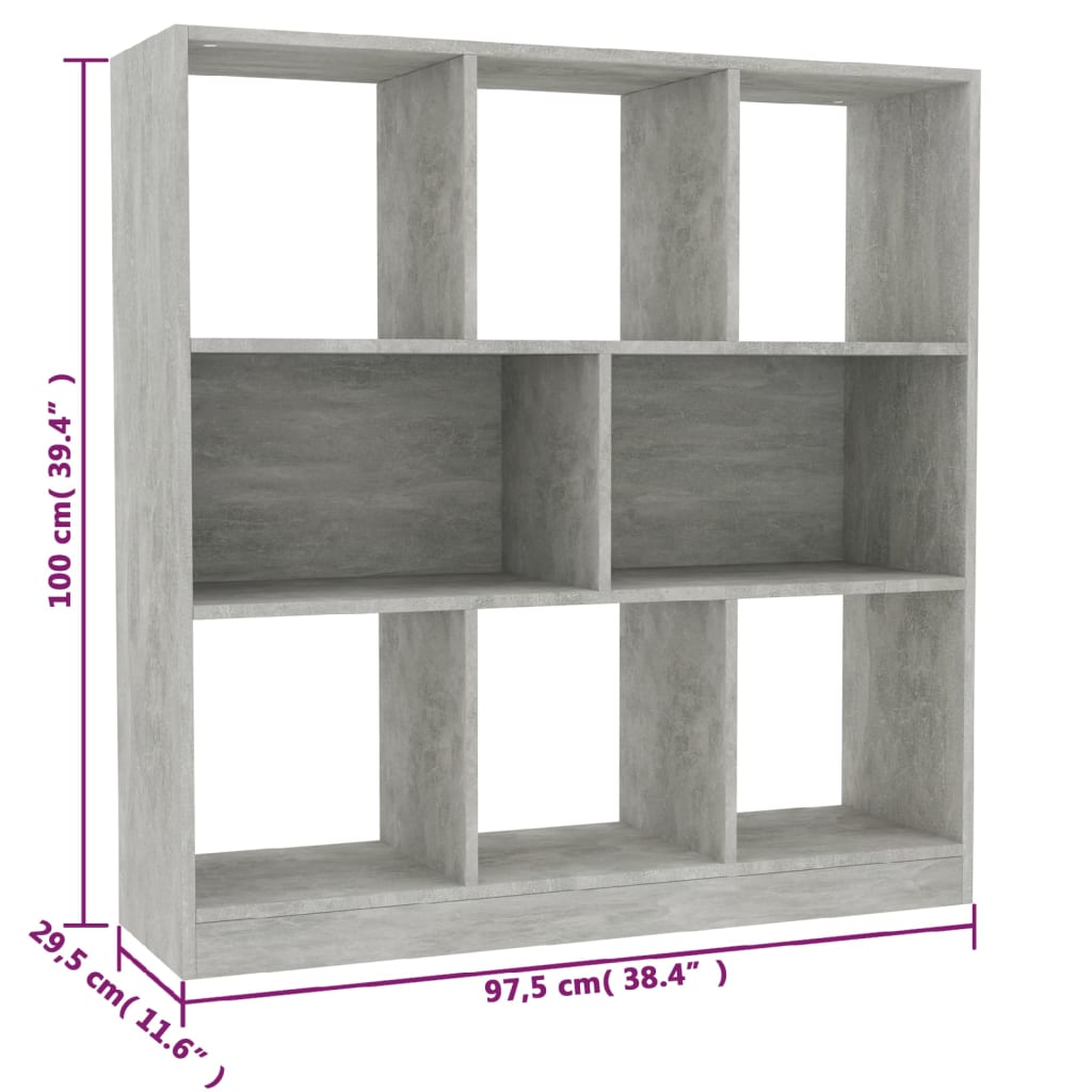 Bibliotecă, gri beton, 97,5x29,5x100 cm, lemn prelucrat