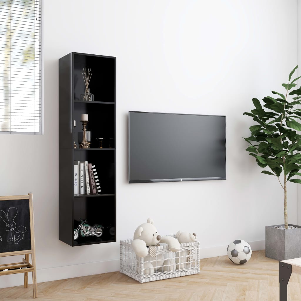 Bibliotecă/Comodă TV, negru, 143x30x36 cm