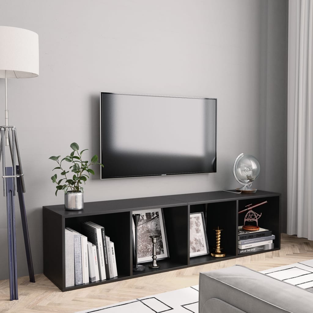 Bibliotecă/Comodă TV, negru, 143x30x36 cm
