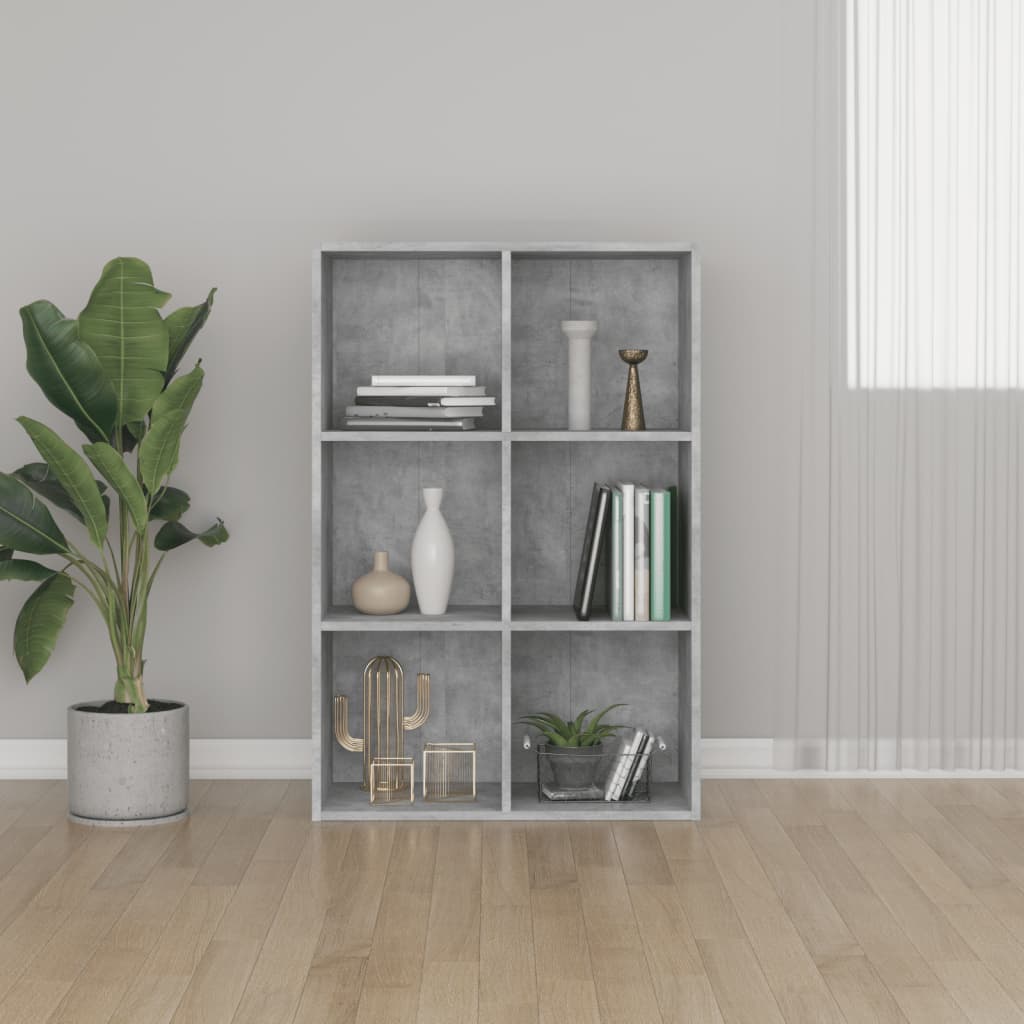 Bibliotecă/Servantă, gri beton, 66x30x98 cm, PAL