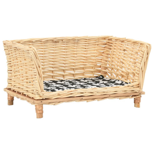 Dog basket with cushion, 50x33x30 cm, natural willow