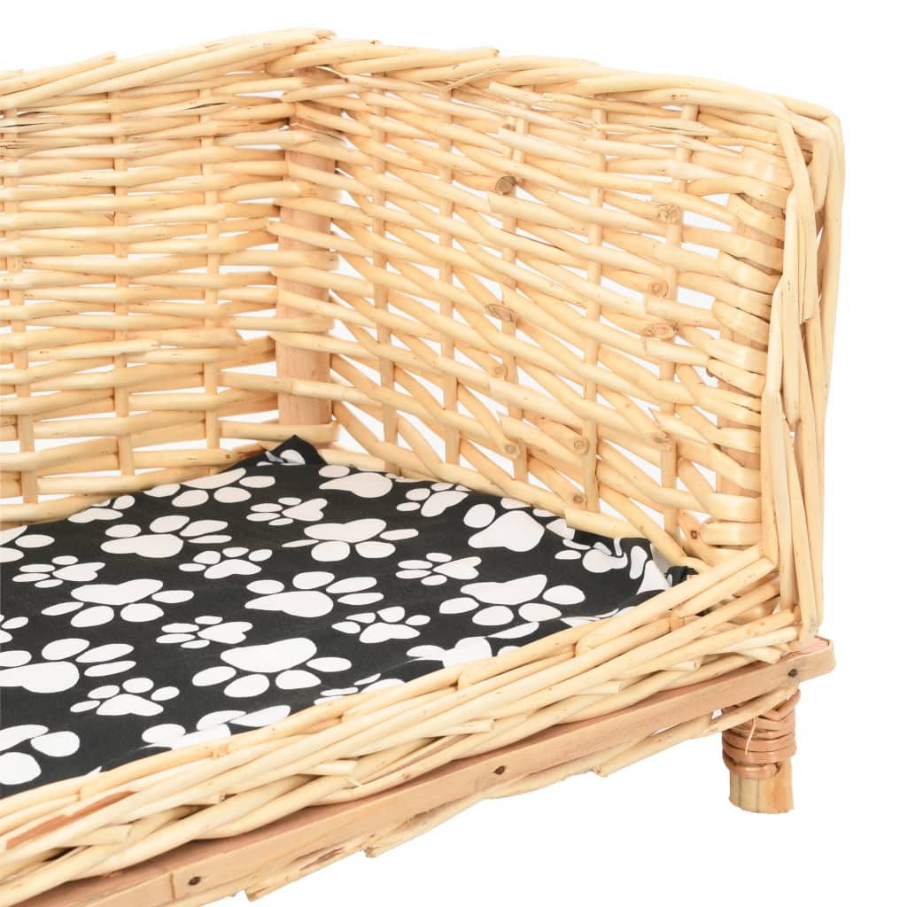 Dog basket with cushion, 50x33x30 cm, natural willow