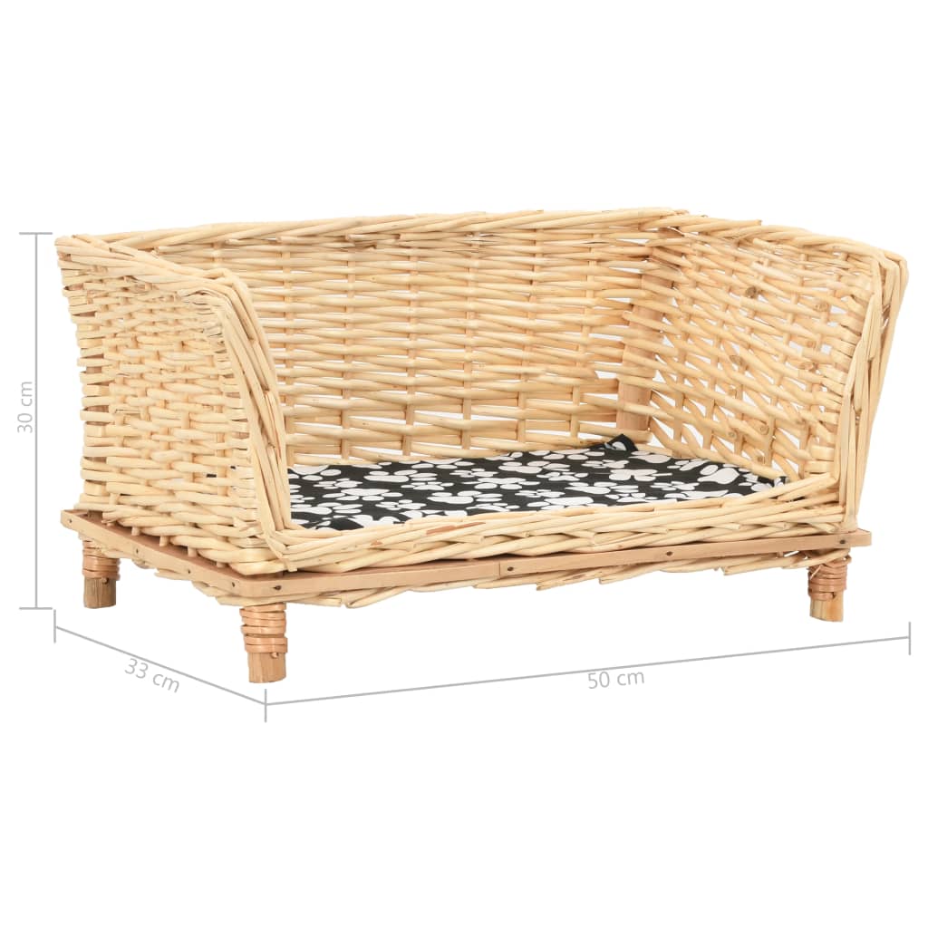 Dog basket with cushion, 50x33x30 cm, natural willow