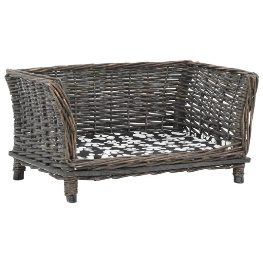 Dog basket with cushion, grey, 50x33x30 cm, natural willow