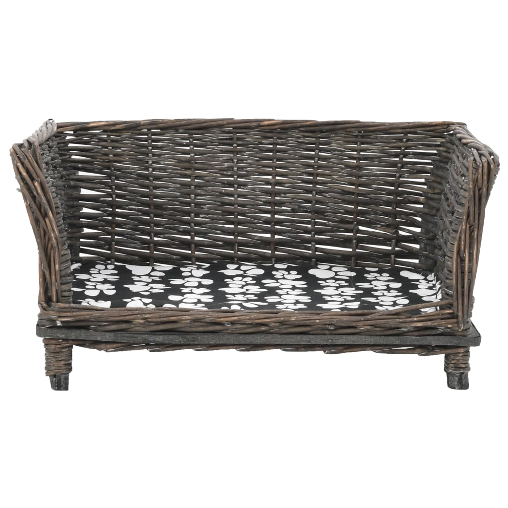 Dog basket with cushion, grey, 50x33x30 cm, natural willow