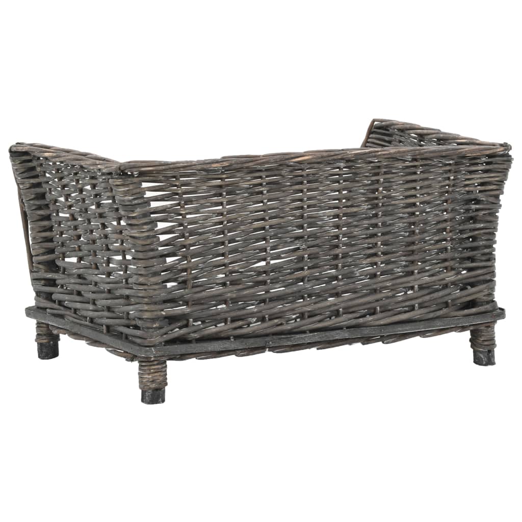 Dog basket with cushion, grey, 50x33x30 cm, natural willow