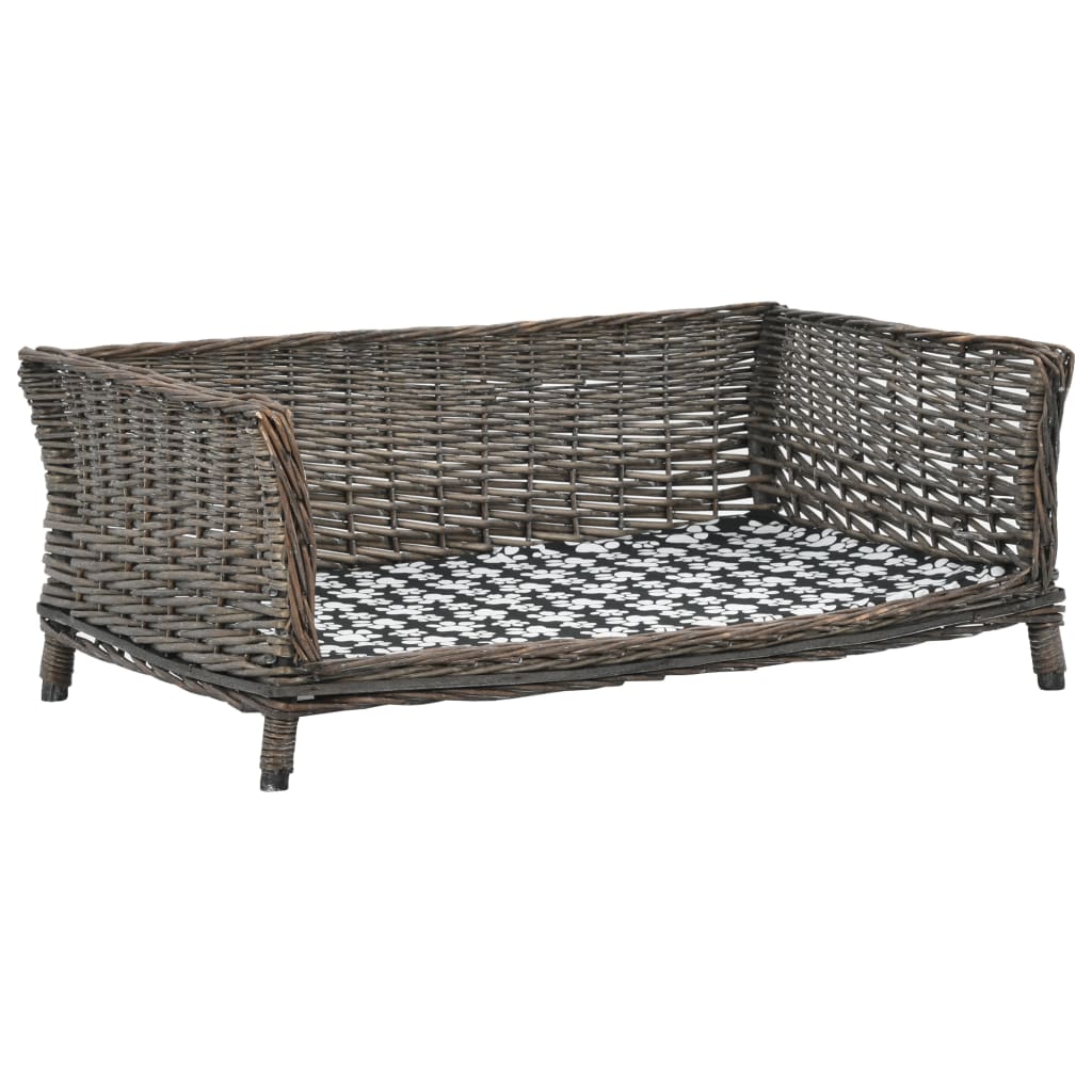 Dog bed with cushion, gray, 90x54x35 cm, wicker