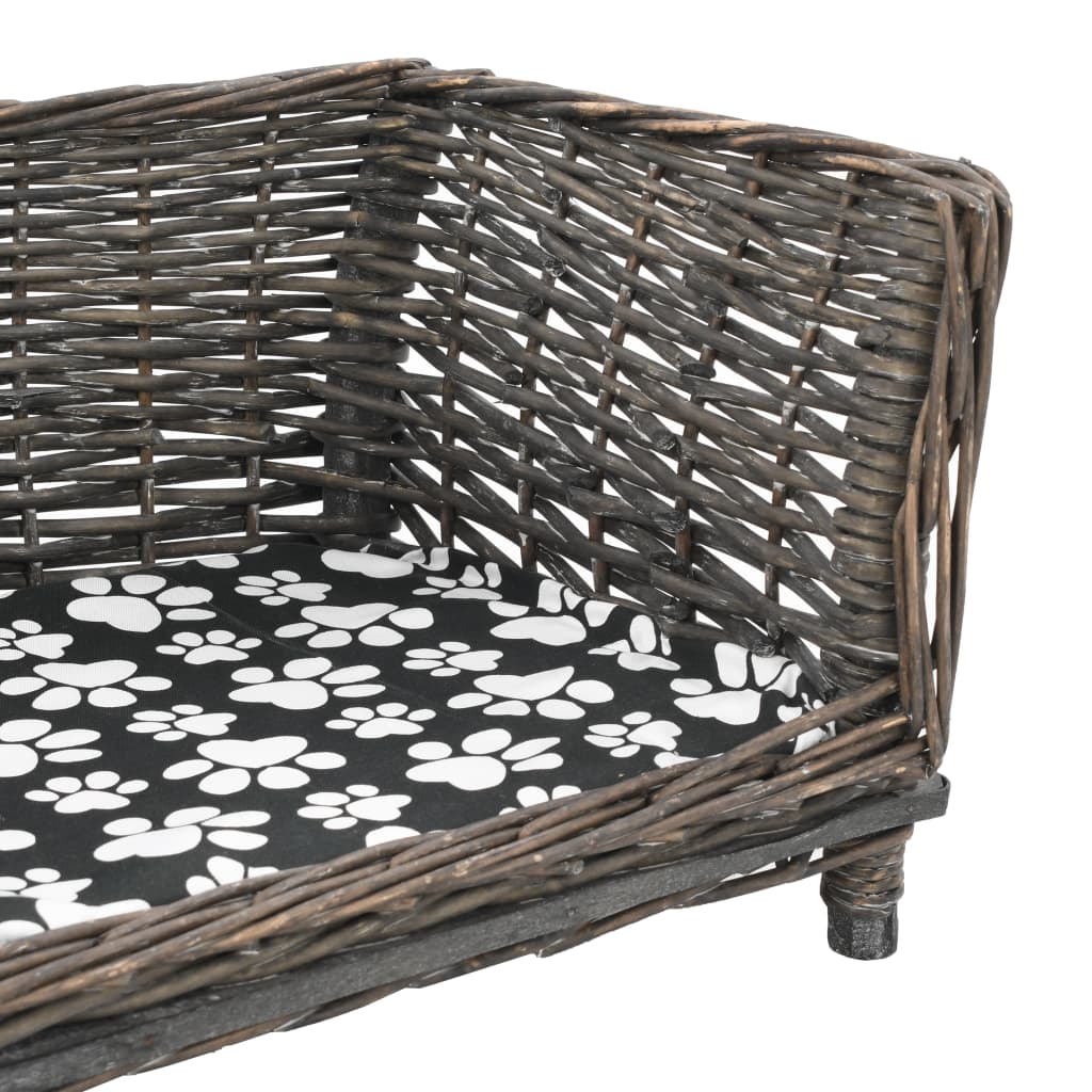 Dog bed with cushion, gray, 90x54x35 cm, wicker