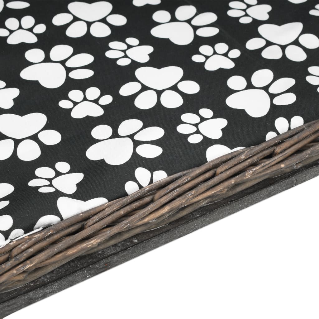 Dog bed with cushion, gray, 90x54x35 cm, wicker