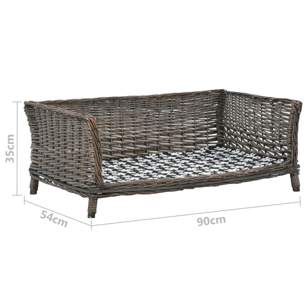 Dog bed with cushion, gray, 90x54x35 cm, wicker