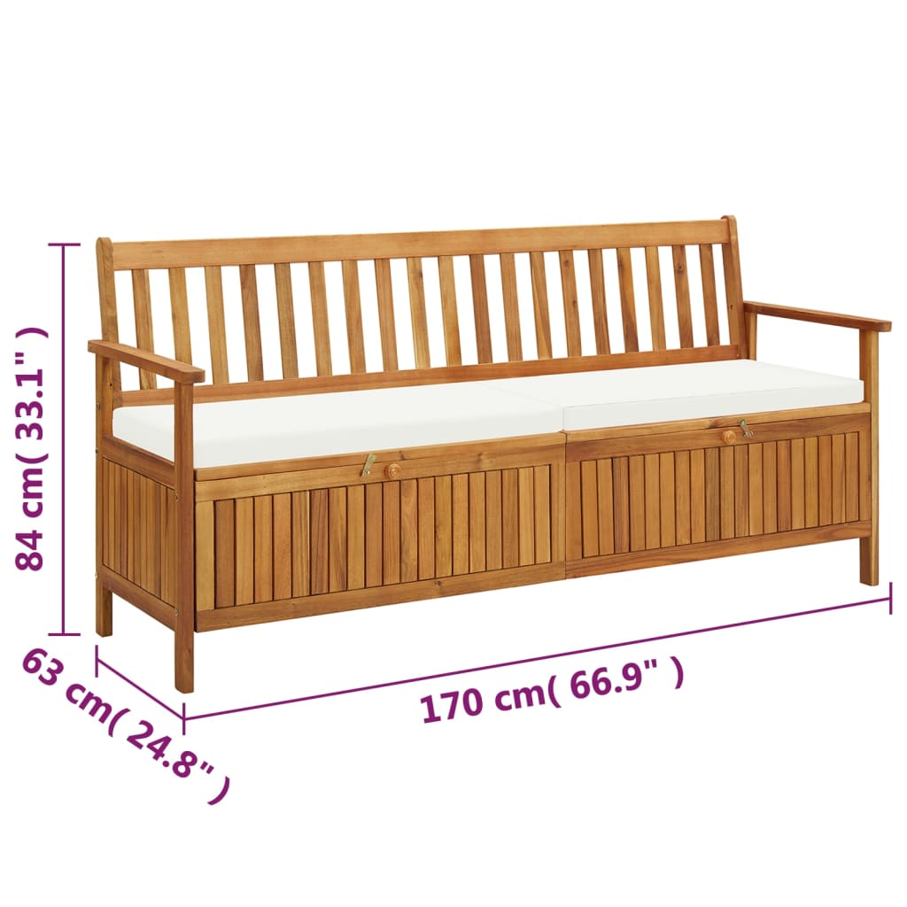 Bancă de depozitare cu pernă, 170 cm, lemn masiv de acacia