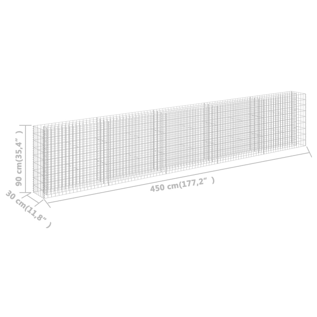 Strat înălțat gabion, 450 x 30 x 90 cm, oțel inoxidabil