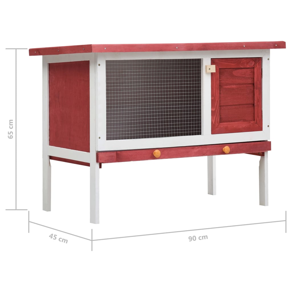 Rabbit cage for outdoor, 1 level, red, wood