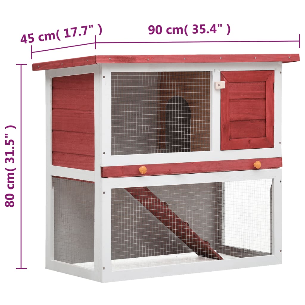Outdoor rabbit cage, 1 door, red, wood