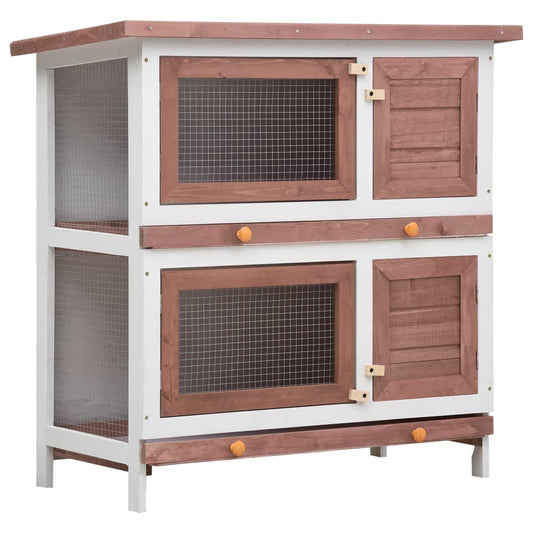 Outdoor rabbit cage, 4 doors, brown, wood
