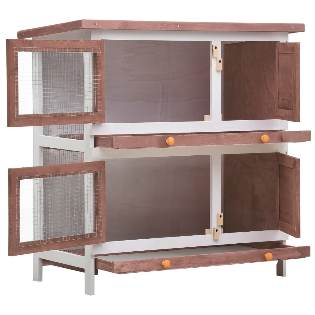 Outdoor rabbit cage, 4 doors, brown, wood