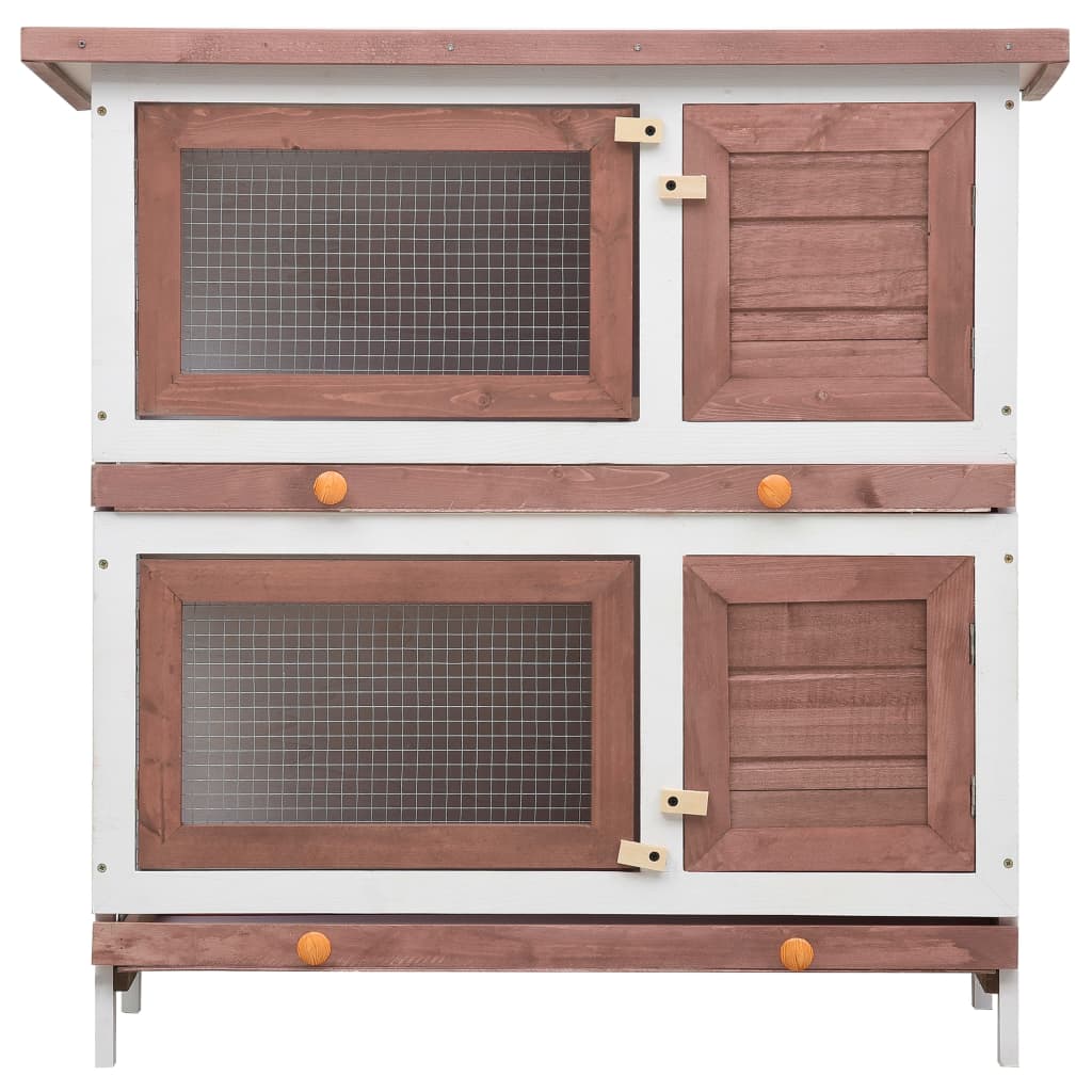 Outdoor rabbit cage, 4 doors, brown, wood