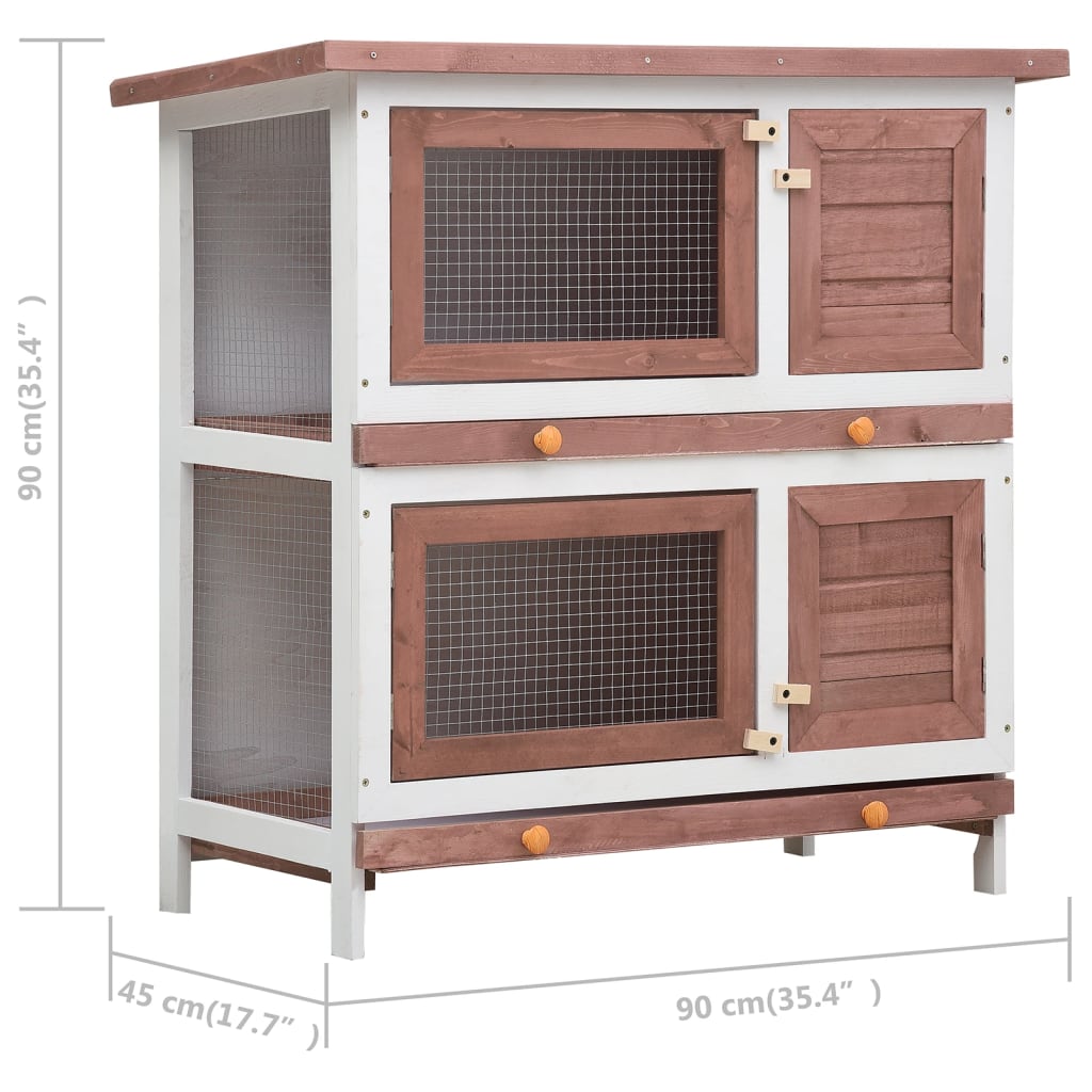 Outdoor rabbit cage, 4 doors, brown, wood