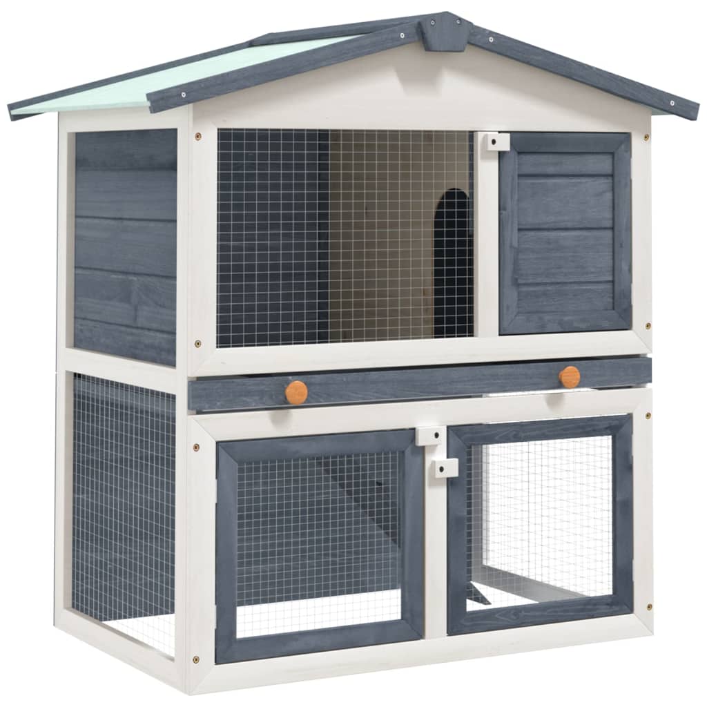Outdoor rabbit cage, 3 doors, gray, wood
