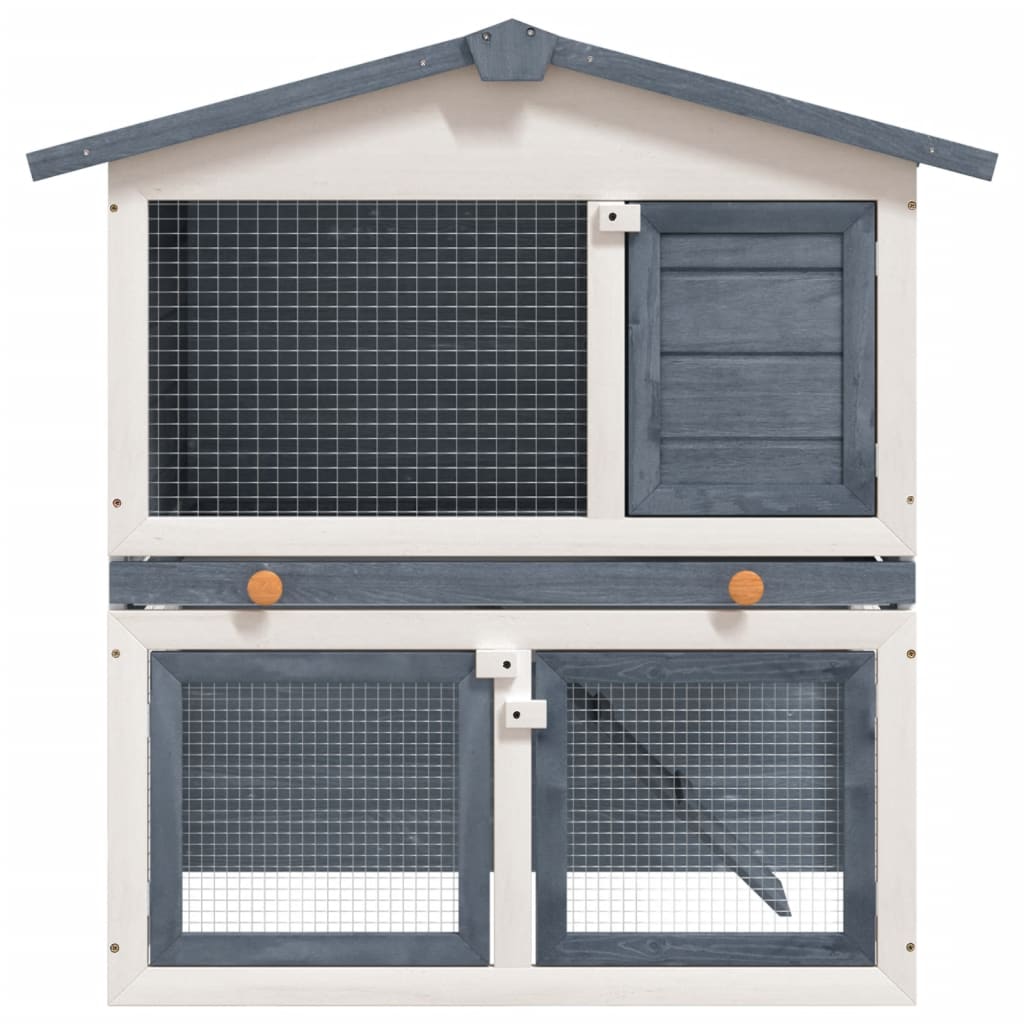 Outdoor rabbit cage, 3 doors, gray, wood