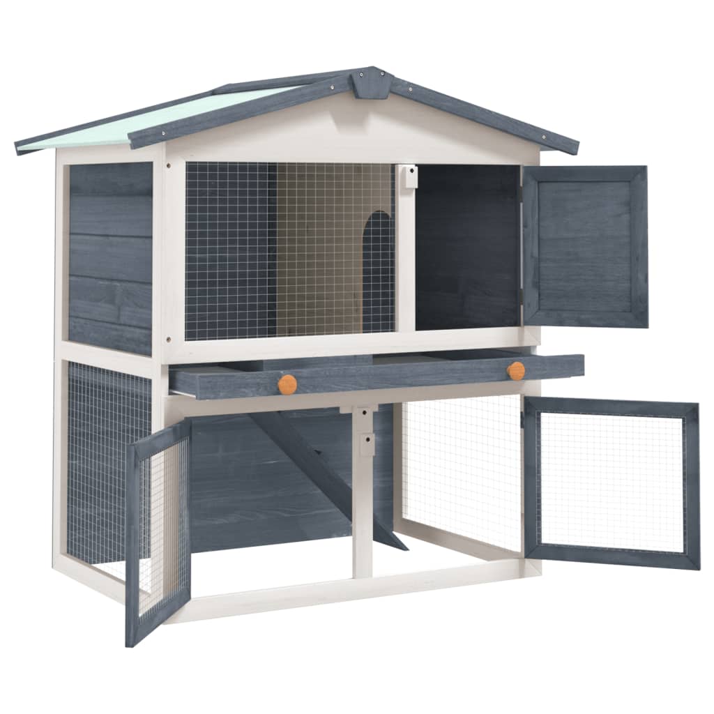 Outdoor rabbit cage, 3 doors, gray, wood