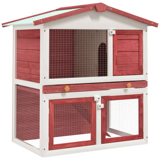 Outdoor rabbit cage, 3 doors, red, wood