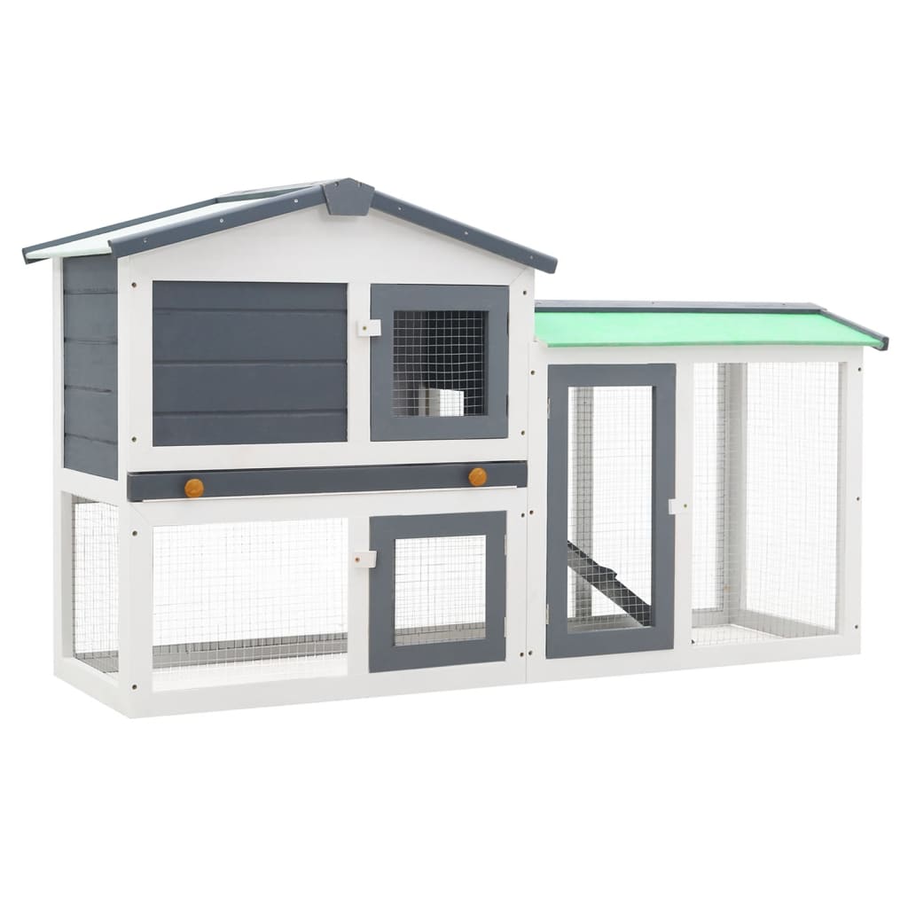 Large outdoor cage for rabbits, gray and white, 145x45x84 cm, wood