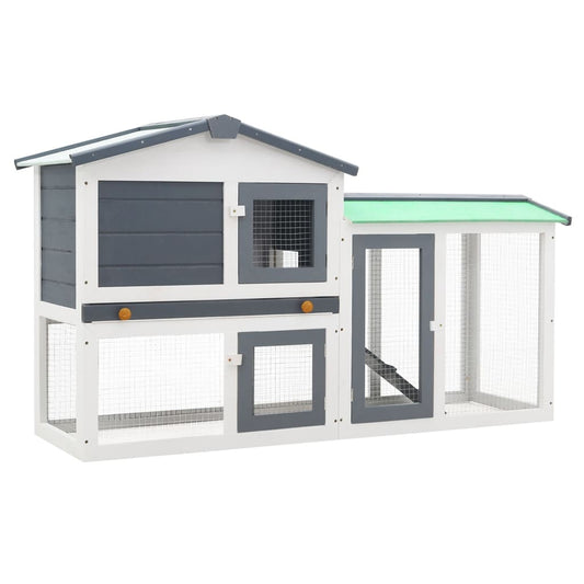 Large outdoor cage for rabbits, gray and white, 145x45x84 cm, wood