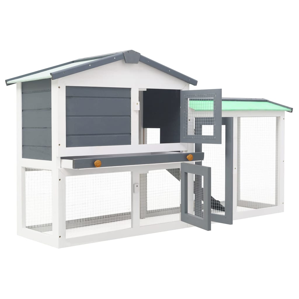 Large outdoor cage for rabbits, gray and white, 145x45x84 cm, wood