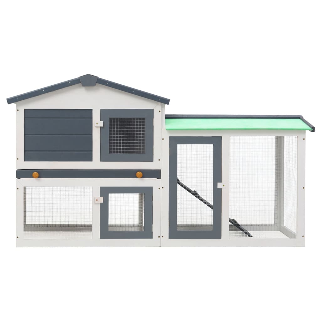 Large outdoor cage for rabbits, gray and white, 145x45x84 cm, wood