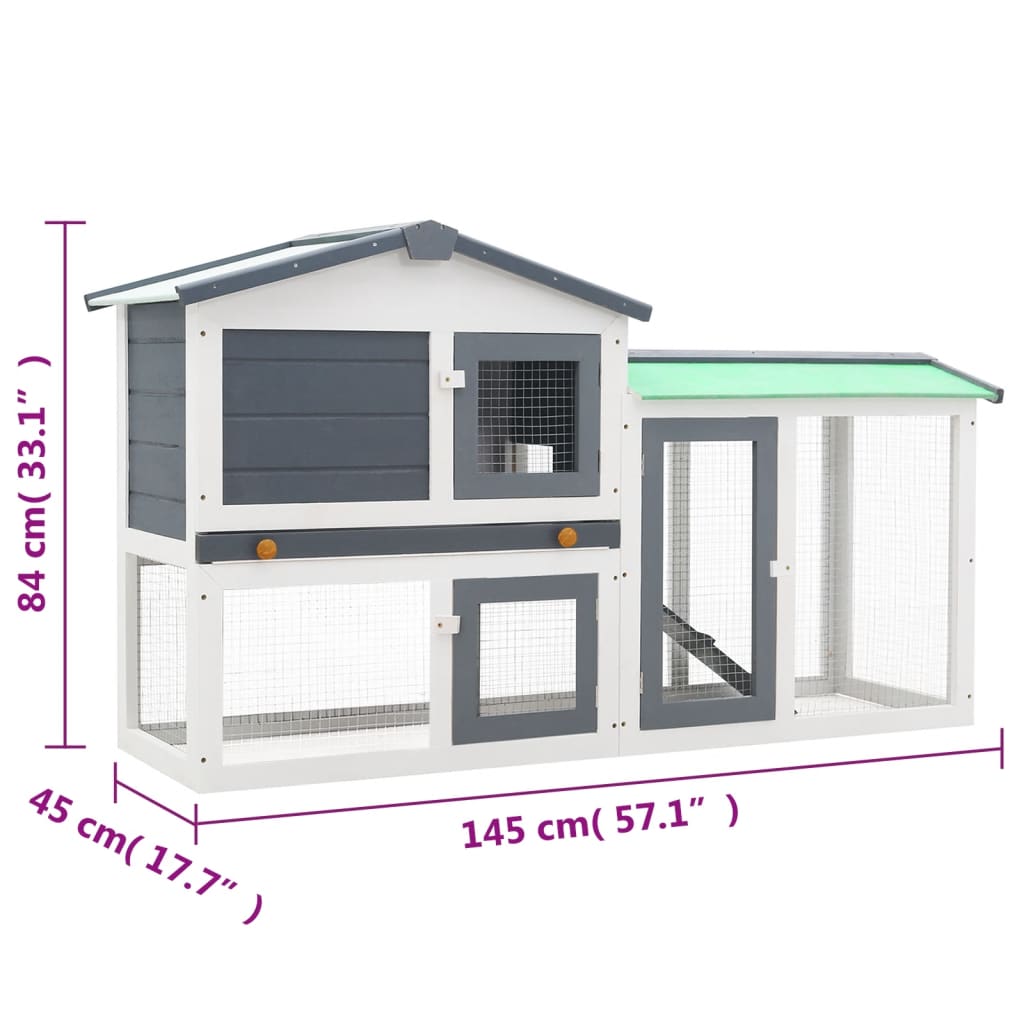 Large outdoor cage for rabbits, gray and white, 145x45x84 cm, wood