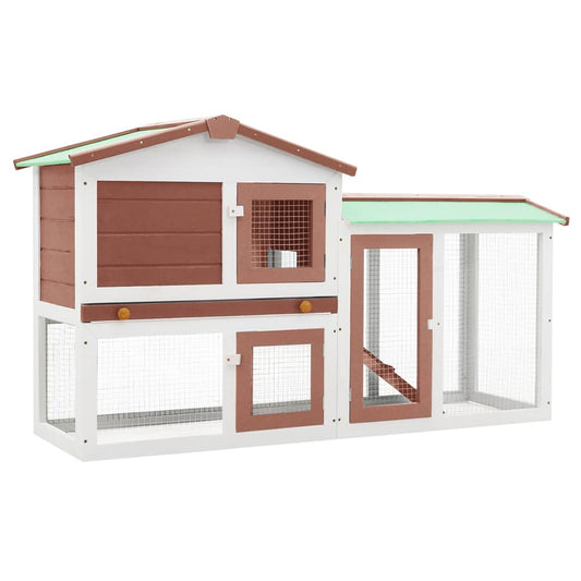 Large outdoor cage for rabbits, brown and white, 145x45x84 cm, wood