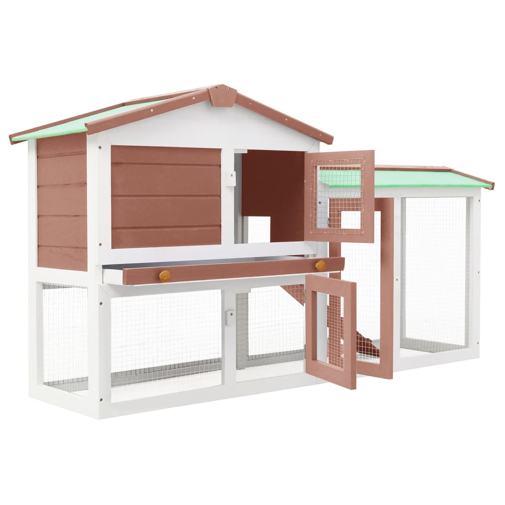 Large outdoor cage for rabbits, brown and white, 145x45x84 cm, wood