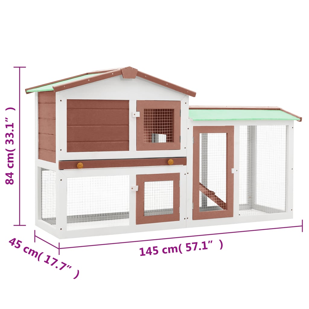 Large outdoor cage for rabbits, brown and white, 145x45x84 cm, wood