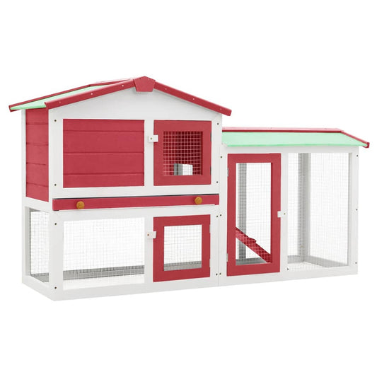 Large outdoor cage for rabbits, red and white 145x45x84 cm, wood