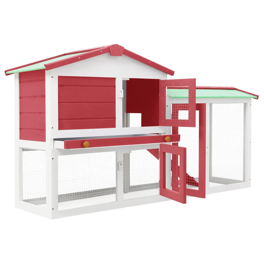 Large outdoor cage for rabbits, red and white 145x45x84 cm, wood
