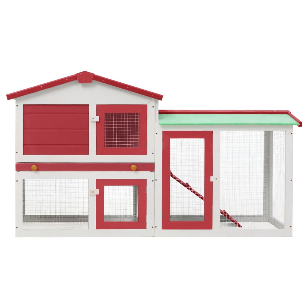 Large outdoor cage for rabbits, red and white 145x45x84 cm, wood