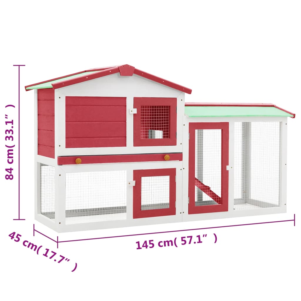 Large outdoor cage for rabbits, red and white 145x45x84 cm, wood