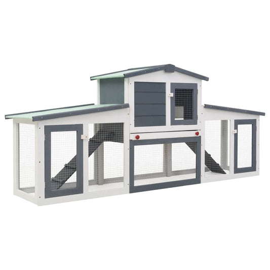 Large outdoor rabbit cage, gray and white, 204x45x85 cm, wood