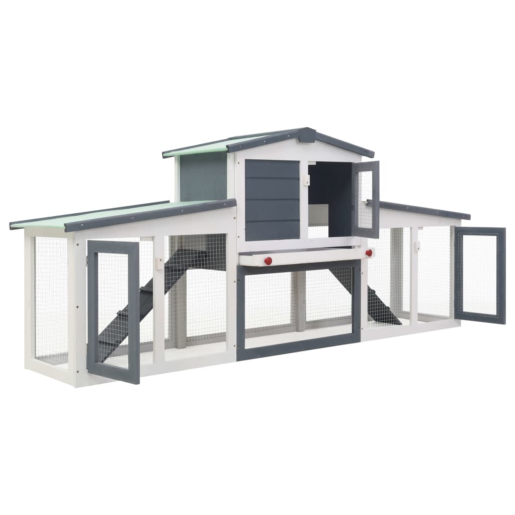 Large outdoor rabbit cage, gray and white, 204x45x85 cm, wood