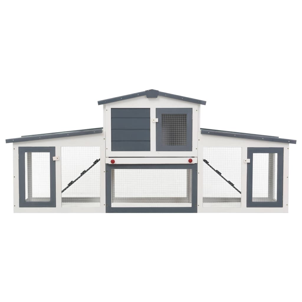 Large outdoor rabbit cage, gray and white, 204x45x85 cm, wood