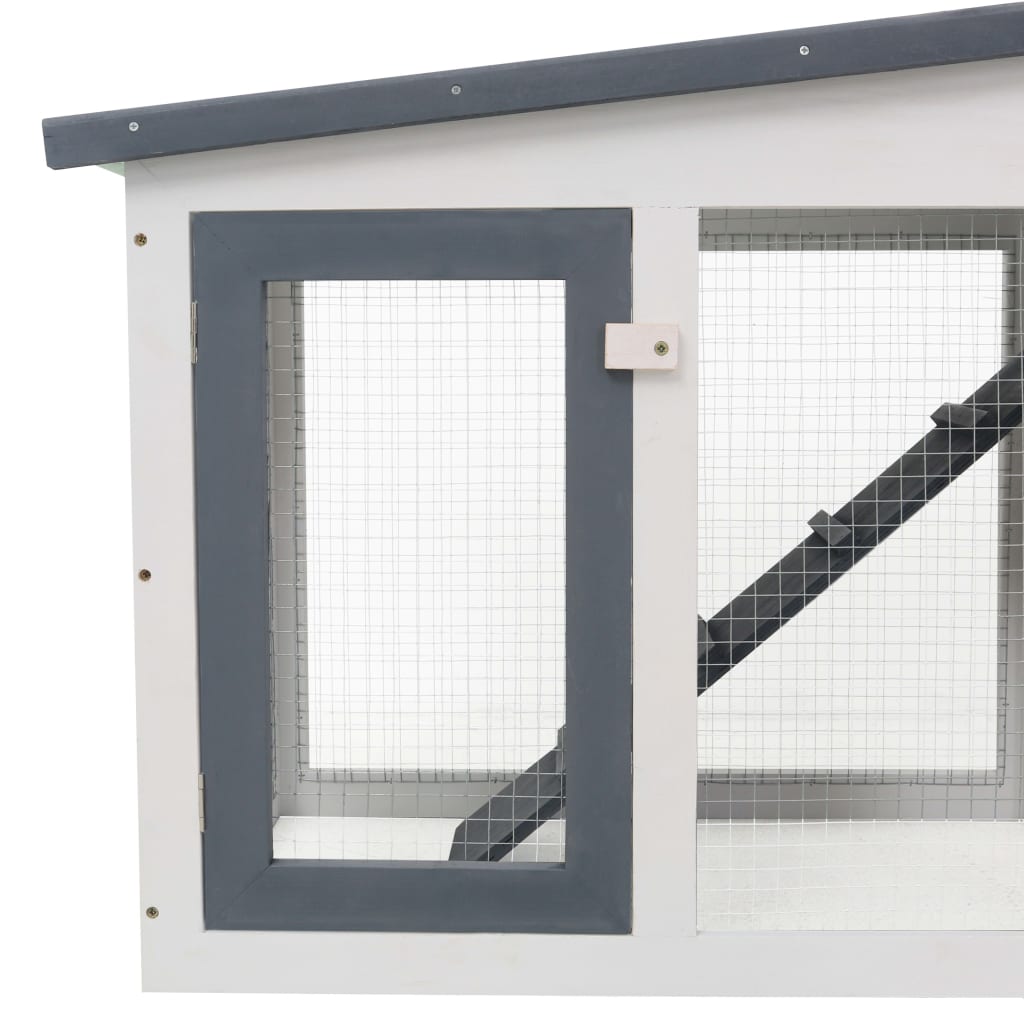 Large outdoor rabbit cage, gray and white, 204x45x85 cm, wood